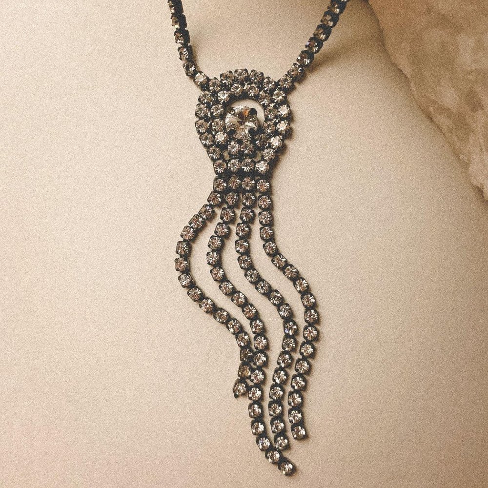 Vintage Furla Italy Rhinestone Tassel Necklace - Picture 3 of 9